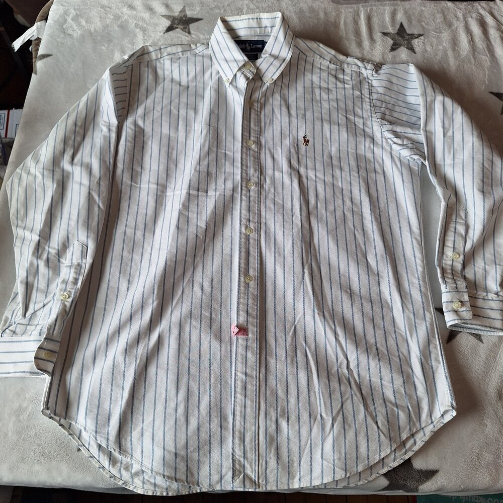 Polo by Ralph Lauren White and Blue Striped Casual Button Down Shirt
